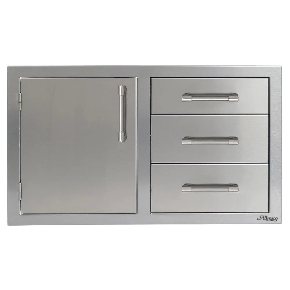 Alfresco 32-Inch Three Tier Storage Drawer & Single Access Door Combo - AXE-DDC-L/R-SC